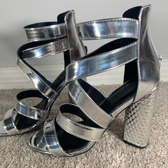 Strappy Silver Heels with Chunky Heel, Worn Once - Picture 3 of 5